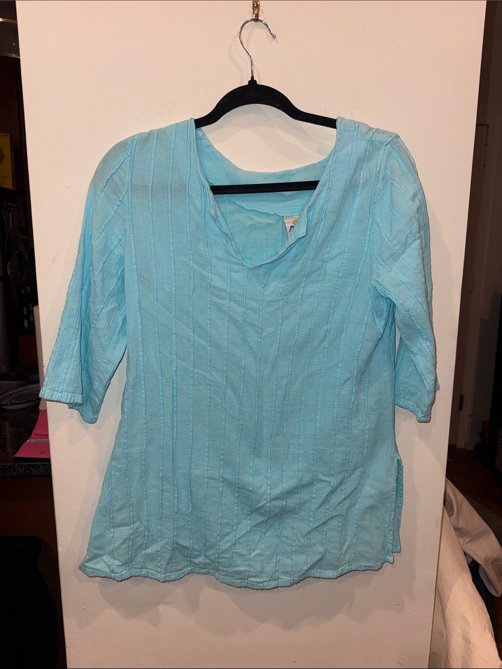 DUNES relaxed fashion tunic top in turquoise blue 100% cotton medium